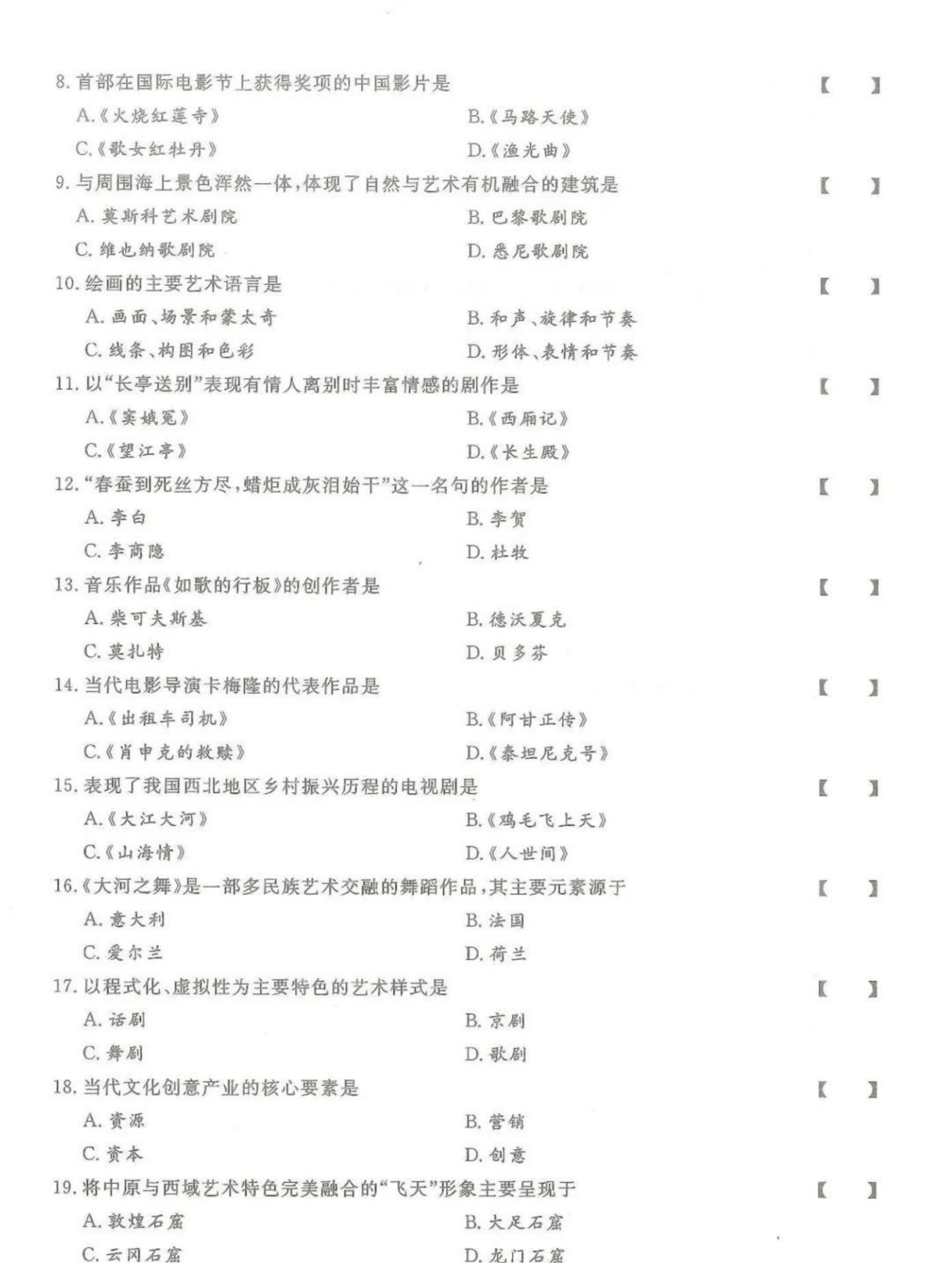 2024年山东成人高考专升本《艺术概论》真题及答案(2)