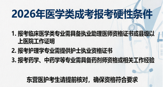 2026年医学类成考报考硬性条件，东营医护考生提前核对(1)