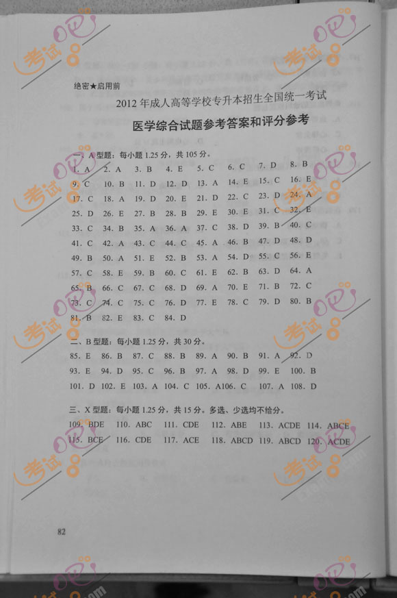 2012年成人高考专升本《医学综合》试题及答案(图15)